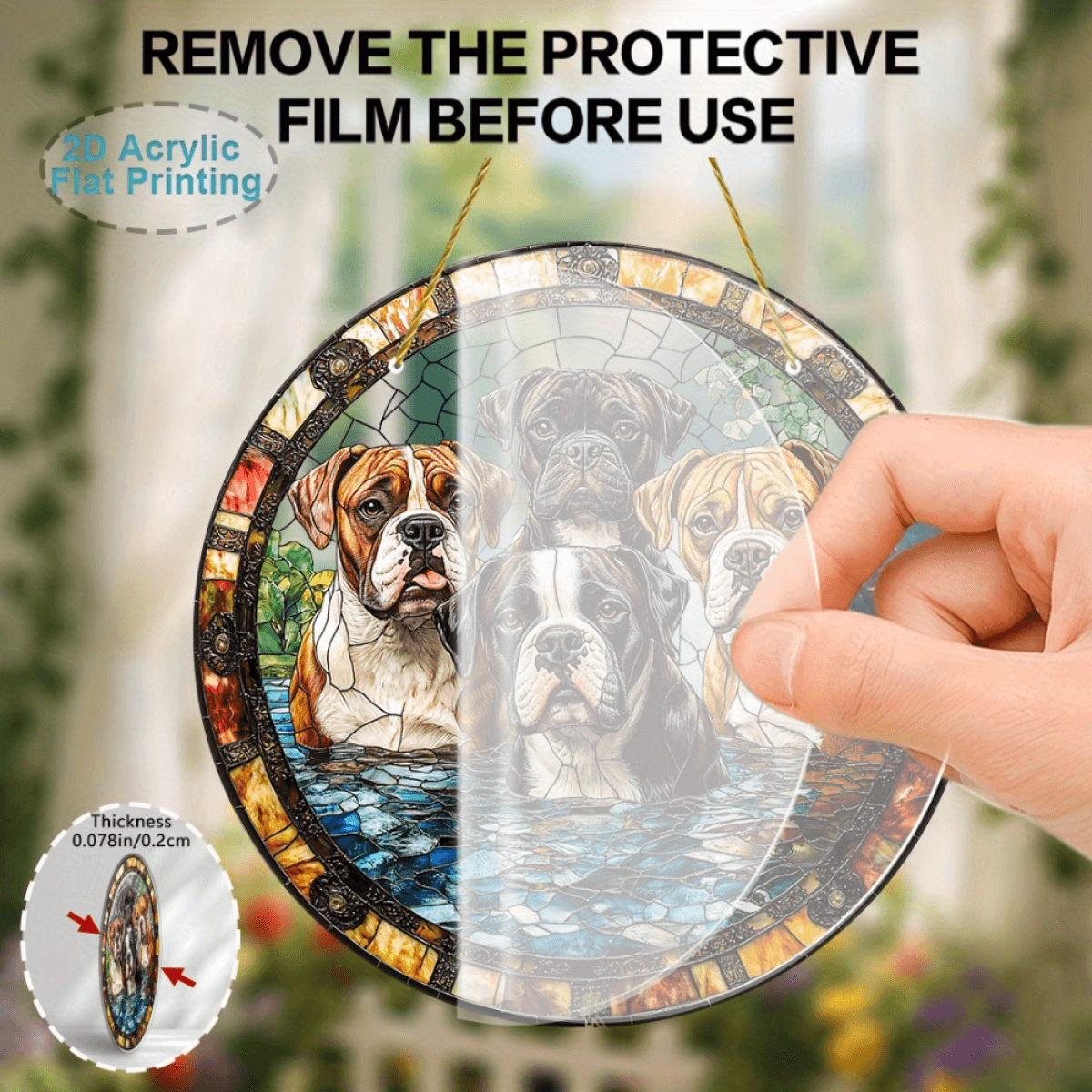 image-Acrylic Boxer Wall Art Stained Glass Style Pet Decor 20cm x 20cm