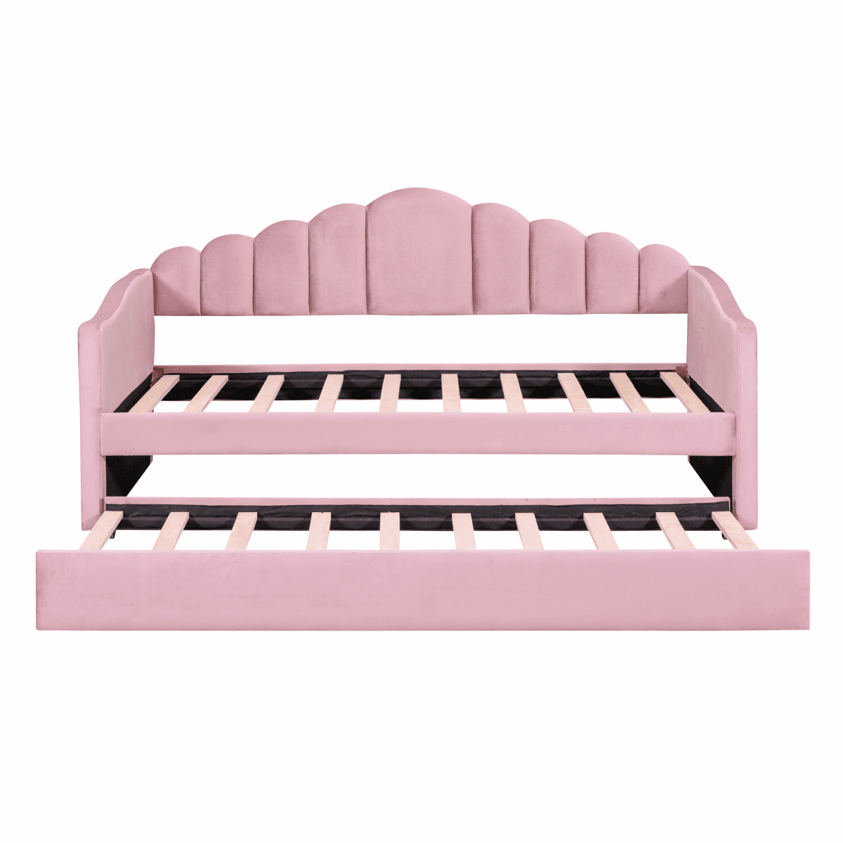 image-Twin Size Velvet Sofabed with USB, No Box Spring Needed, Trundle, Pink (58 characters)