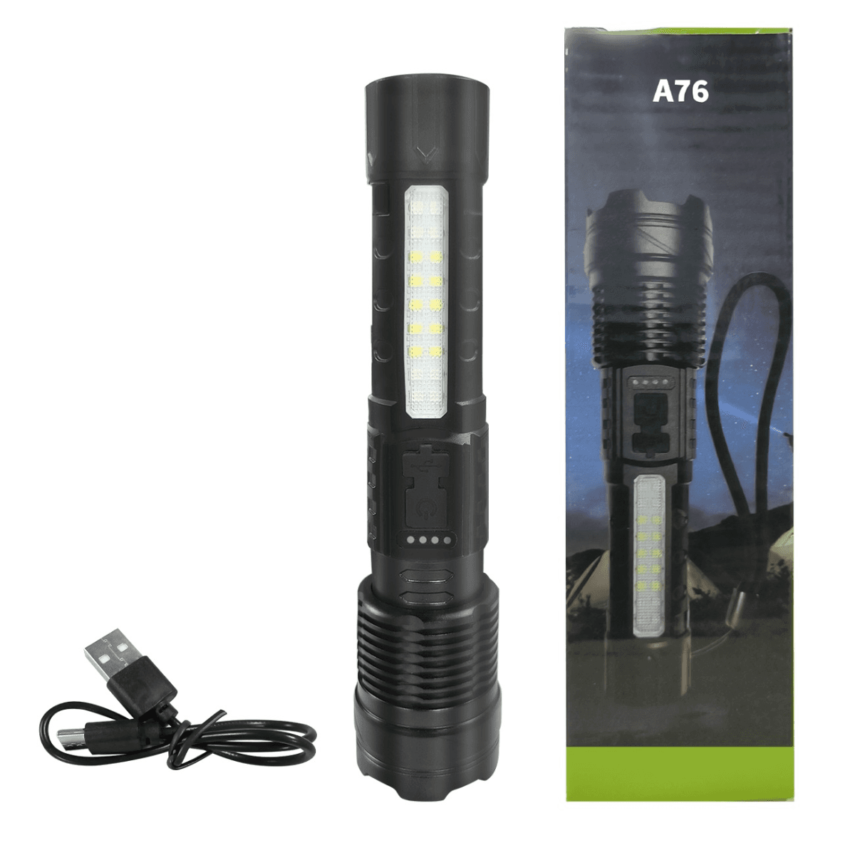 image-(2Pack)USB Rechargeable LED Flashlight Adjustable Focus Camping Hiking Outdoor Flashlight Work light (Logistics only For USPS.TK/TMEU only For self-pickup)