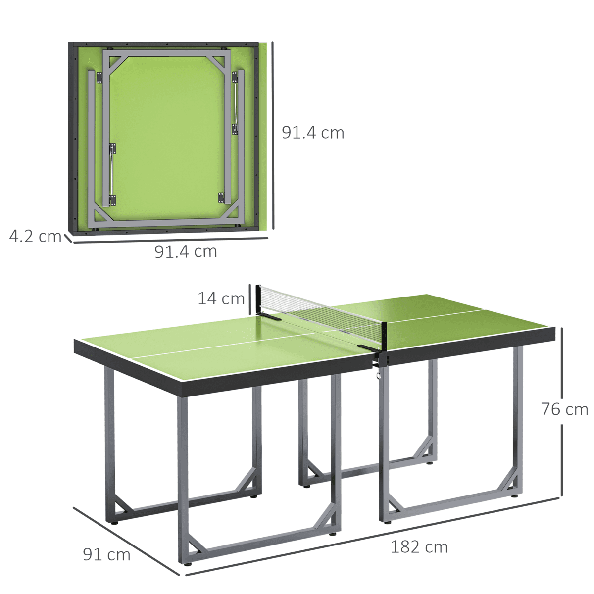 image-HOMCOM Foldable Indoor Tennis Table with Net - 182cm Green