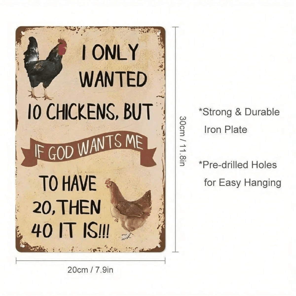 image-Vintage Rustic Aluminum Farmhouse Chicken Sign 8x12 Inch