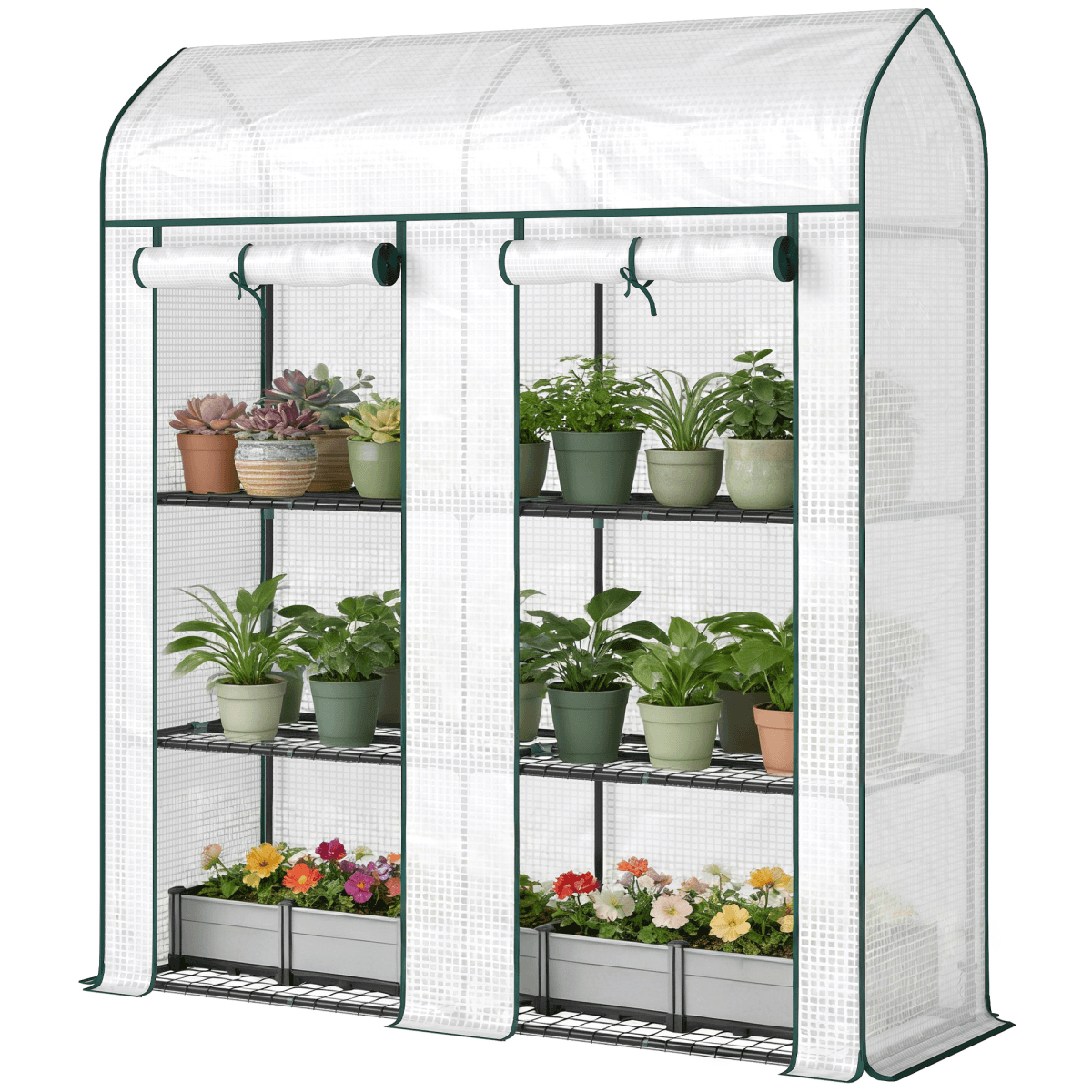 image-Garden Bed Mini Greenhouse - White, Steel, 65" Tall