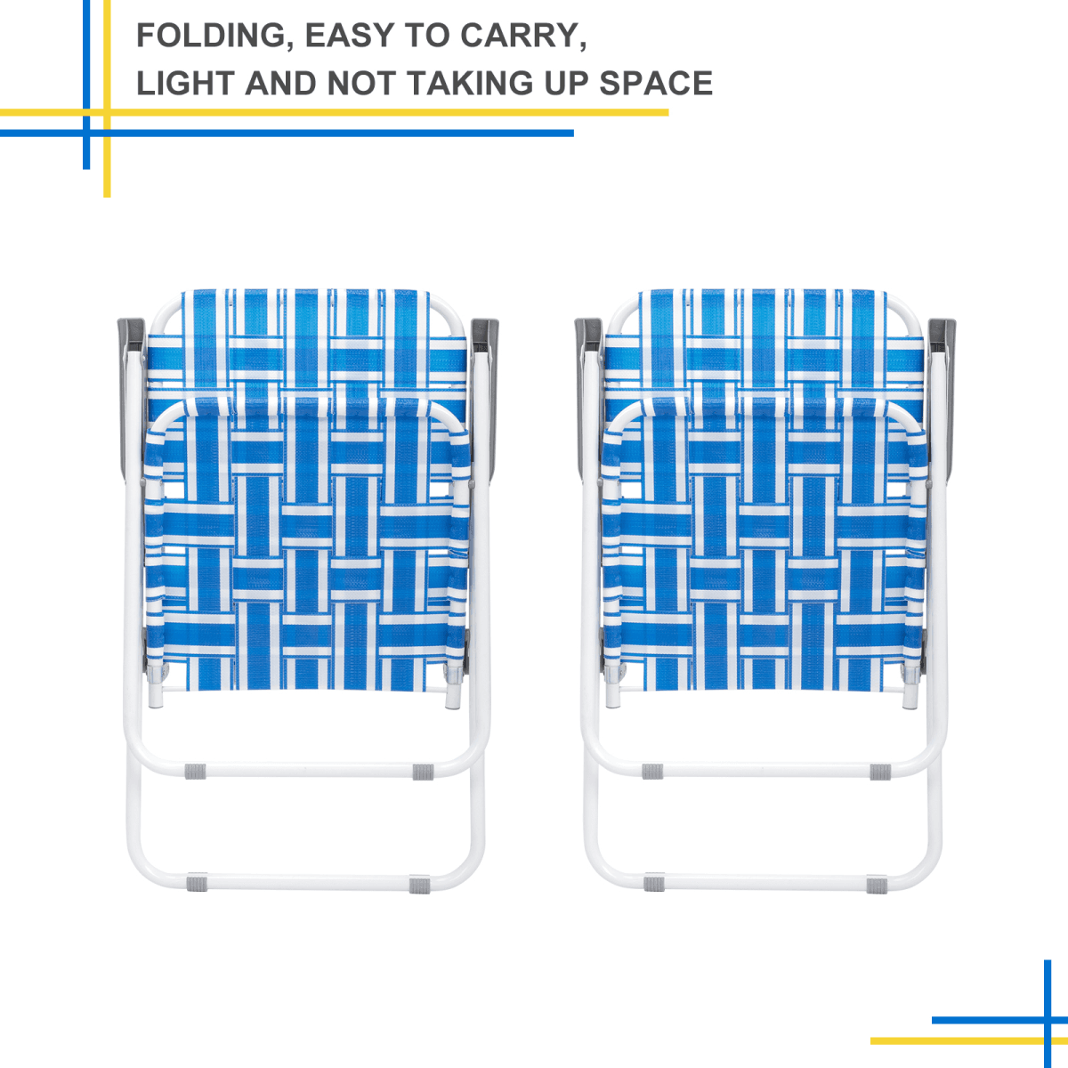 image-2pcs Steel Tube PP Webbing Beach Chair Blue & White 120kg Foldable