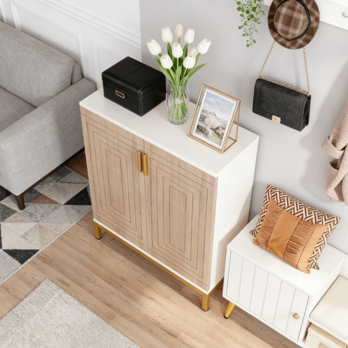 image-Shoe Storage Cabinet - Minimalist Design, 31.5"x15"x37.4"