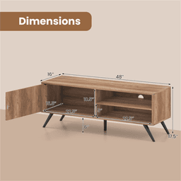 image-Mid-Century Oak TV Stand for 55" TVs, 210 lbs Storage Cabinet with Cable Management