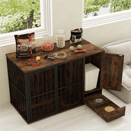image-Coffee 2-in-1 Crate End Table with Pull-Out Feeder, Small & Medium Dogs