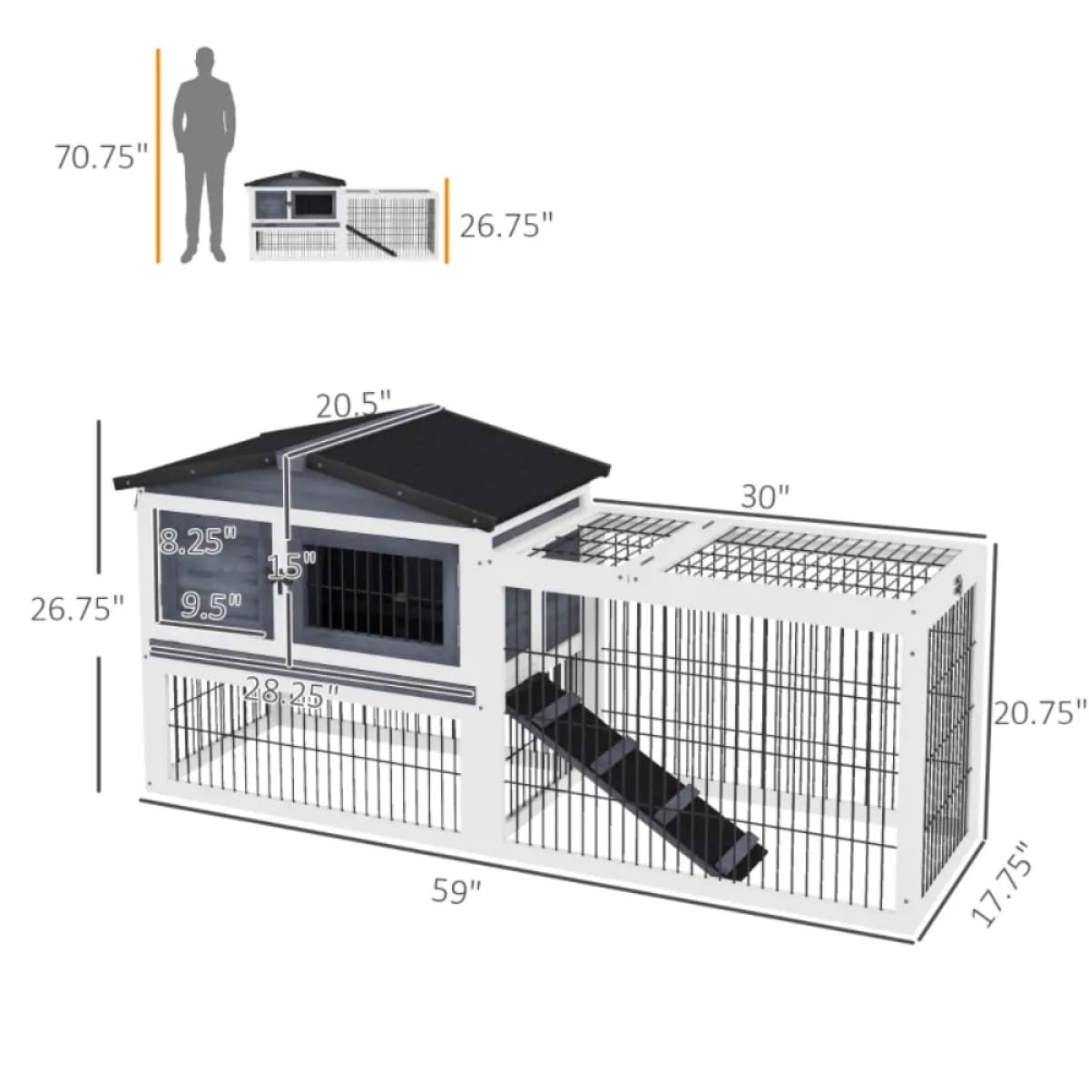 image-Small Animal Playpen Cage, Dark Gray, 59"L x 20.75"W x 26.75"H