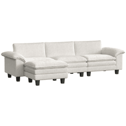 image-Sofa Bed - Beige Corduroy with Pocket Springs, 124.4" Wide, Ottoman Included