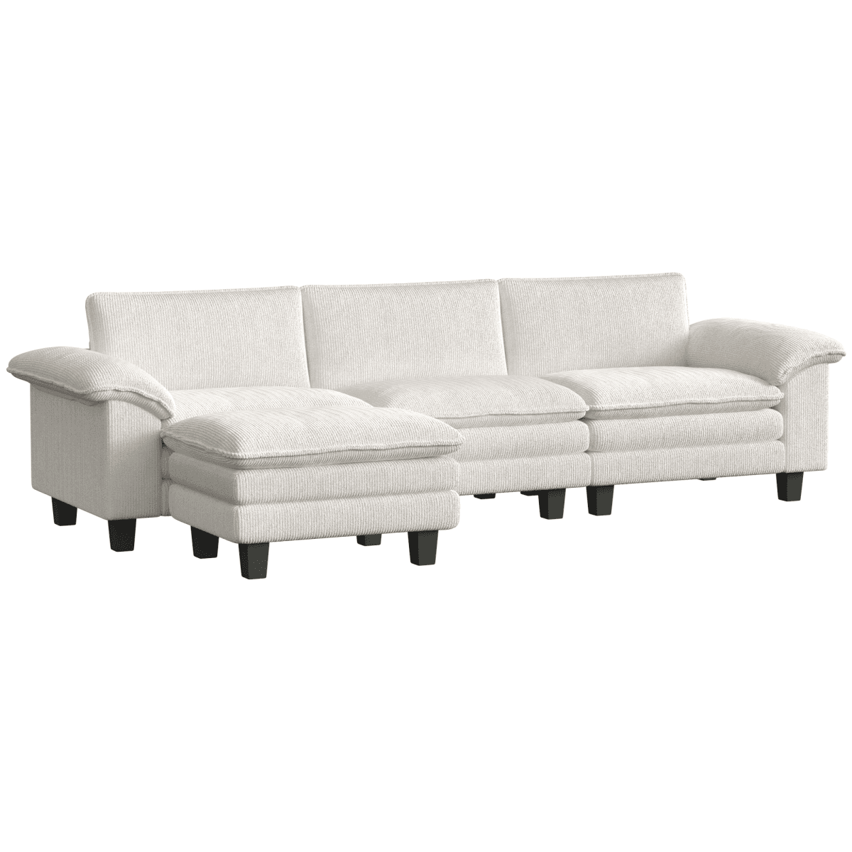 image-Sofa Bed - Beige Corduroy with Pocket Springs, 124.4" Wide, Ottoman Included