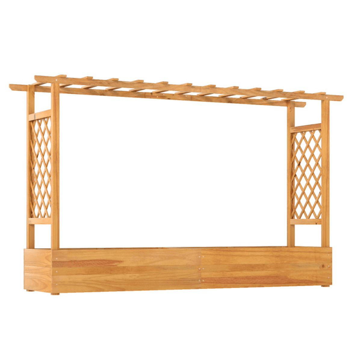 image-Wooden Raised Garden Bed, 77" x 17" x 45", Pine Wood, Open-Ended Trellis