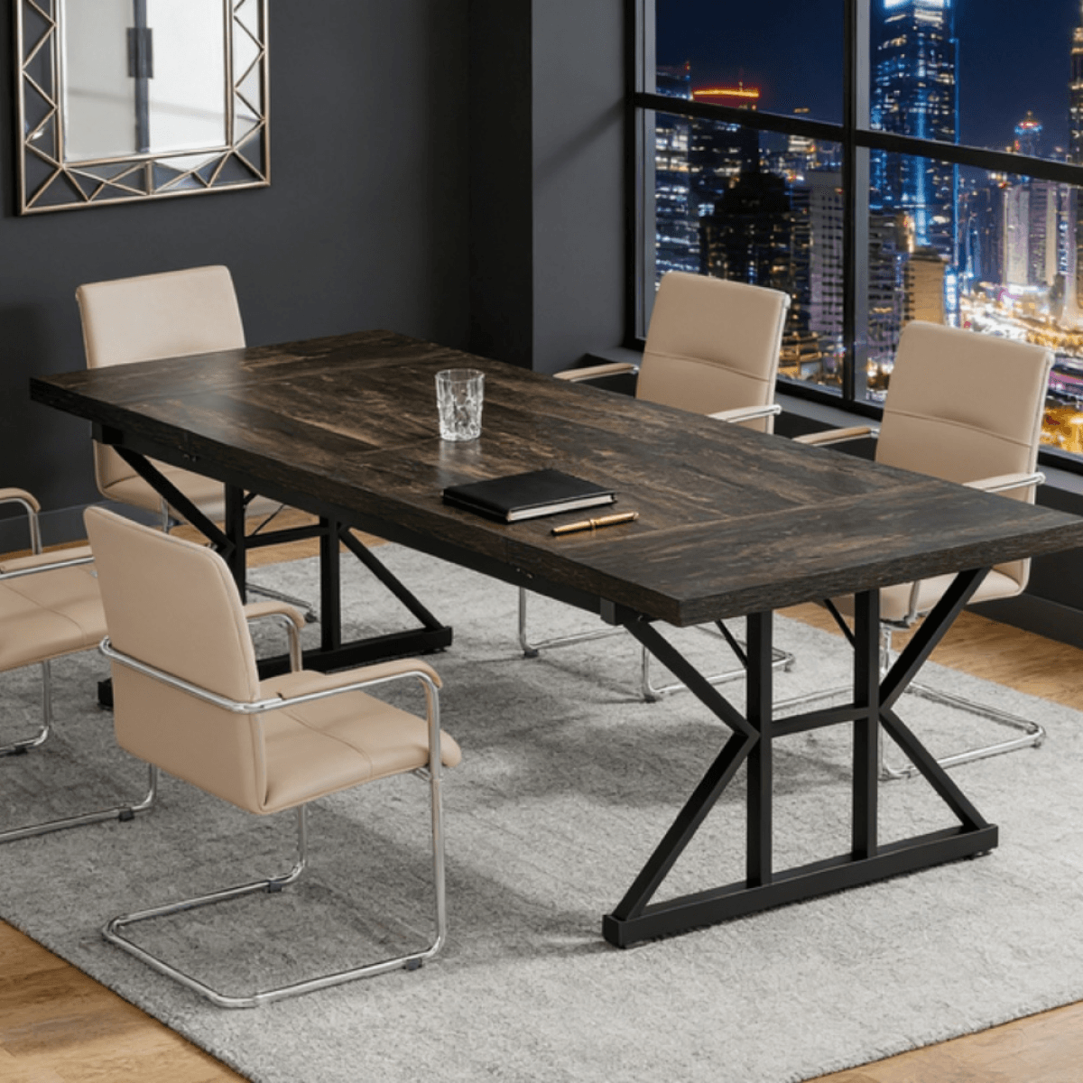 image-Conference Table - Rectangular, 6-Seat, Durable Wood, 70.86”L x 31.49”W x 29.52”H
