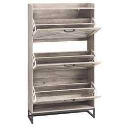 image-Barn Door Shoe Cabinet 80x24x145cm Washed Gray