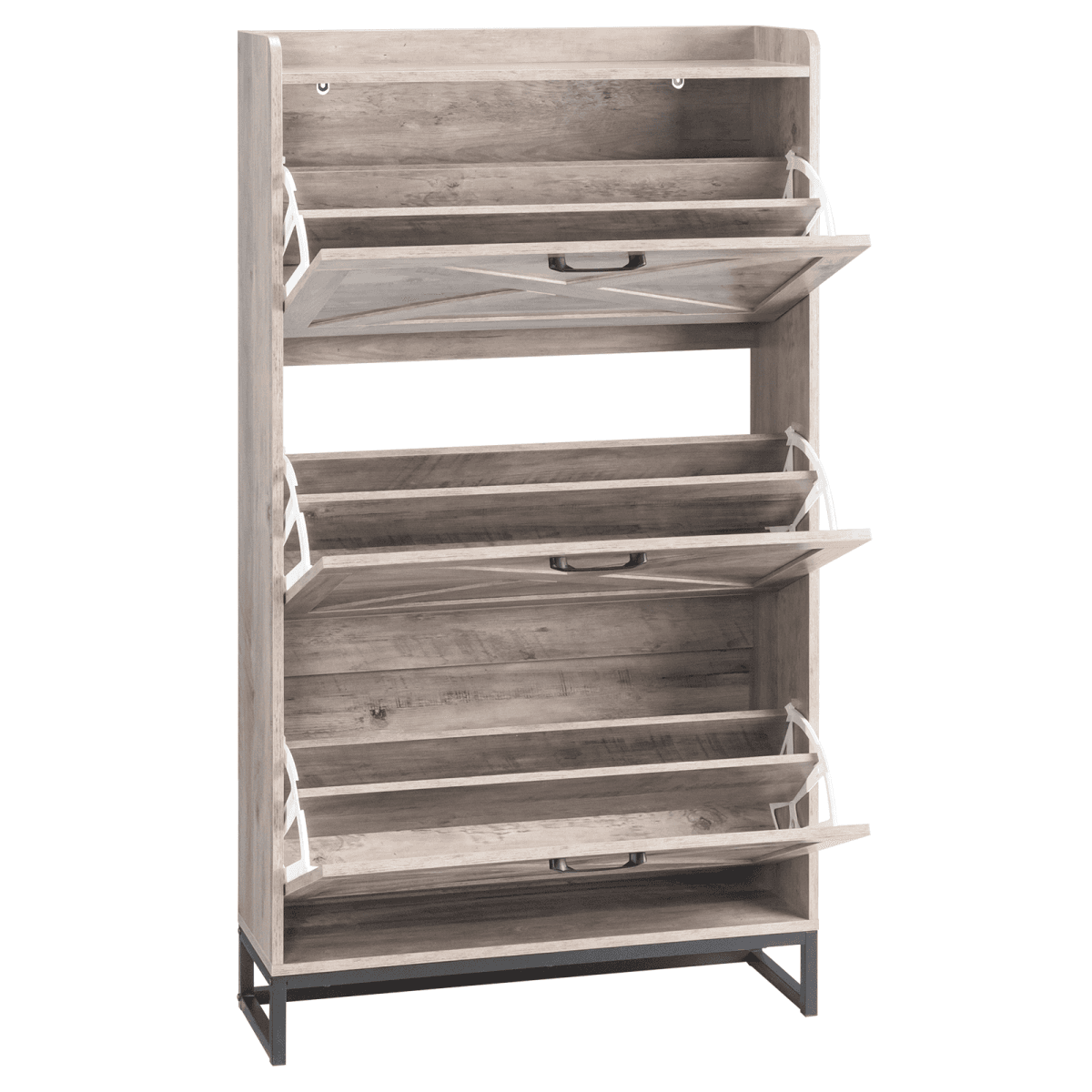 image-Barn Door Shoe Cabinet 80x24x145cm Washed Gray
