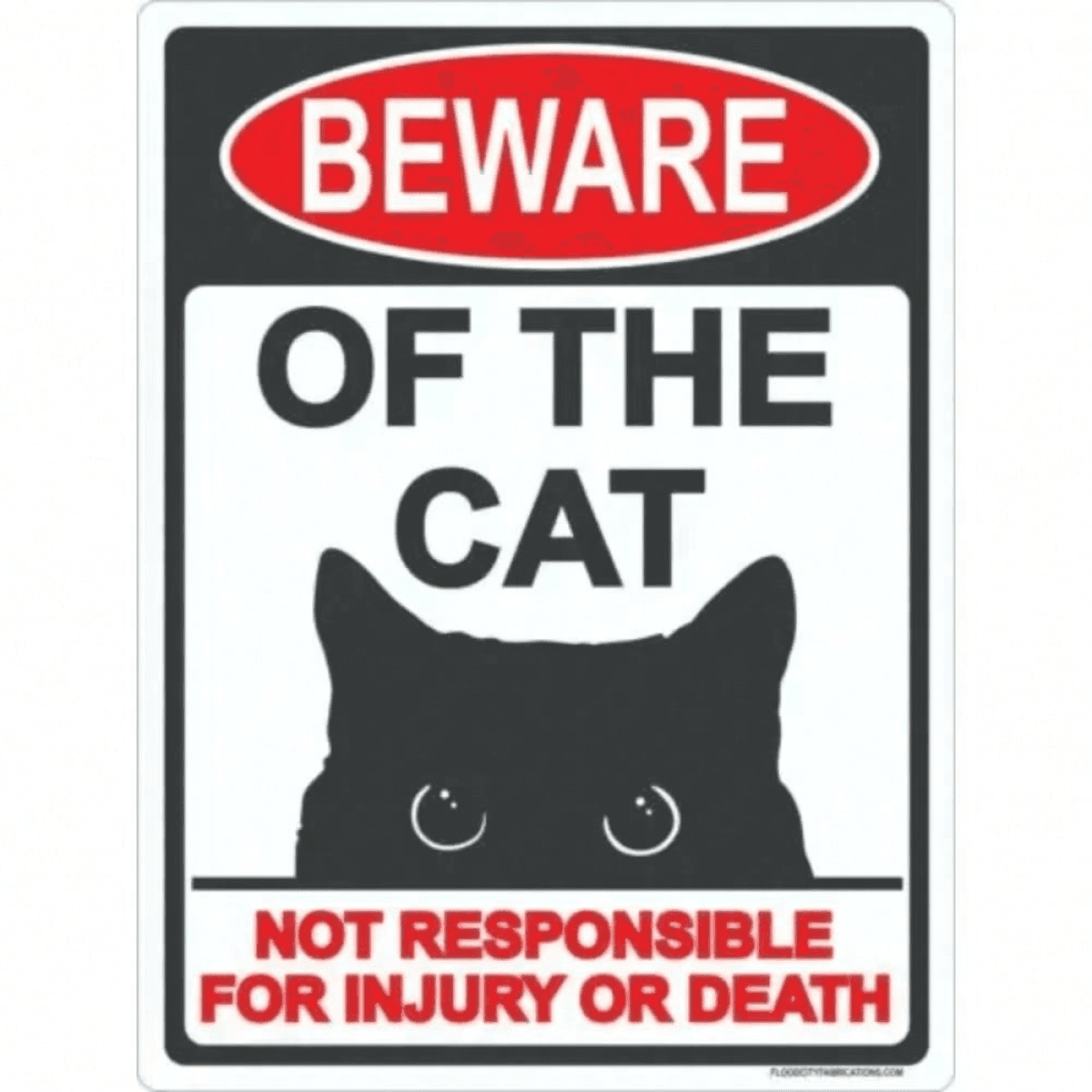 image-Metal Cat Beware Sign - Durable Outdoor Indoor Decor - Quirky Charm 8x12"