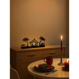 image-Vintage Rustic Iron Nativity Candleholder Set - Christmas Centerpiece