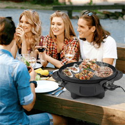 image-Black Electric BBQ Grill 1200W Double-Zone 205 sq.in