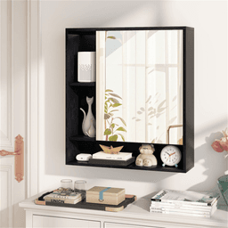 image-Mirrored Bathroom Wall Cabinet - Black 21.5" Medicine