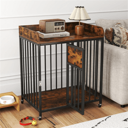 image-2-in-1 Dog Crate Furniture - Rustic Brown 27.5" Small Dogs