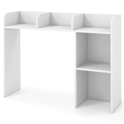 image-White Engineered Bookshelf for 27'' Monitor, 94x25x74cm Wood Desk Hutch 100lbs Capacity