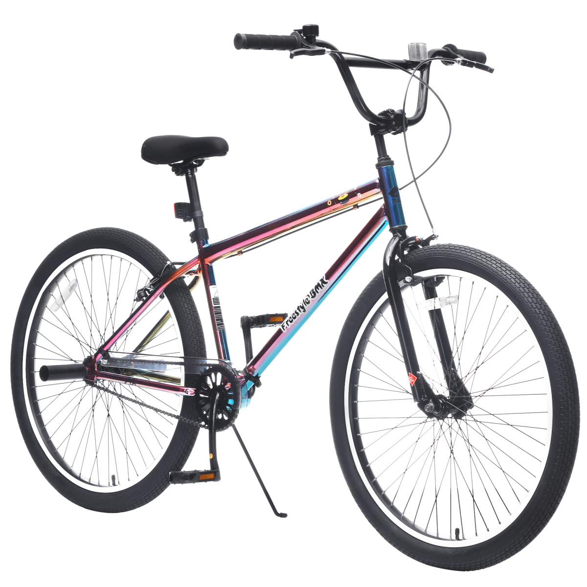image-26 Inch Freestyle Bike for Teens, Steel Frame Single-Speed Bicycle with 2 Pegs , Front Caliper Brake and Rear V Brake, Bicycle for Boys and Girls Ages 14+