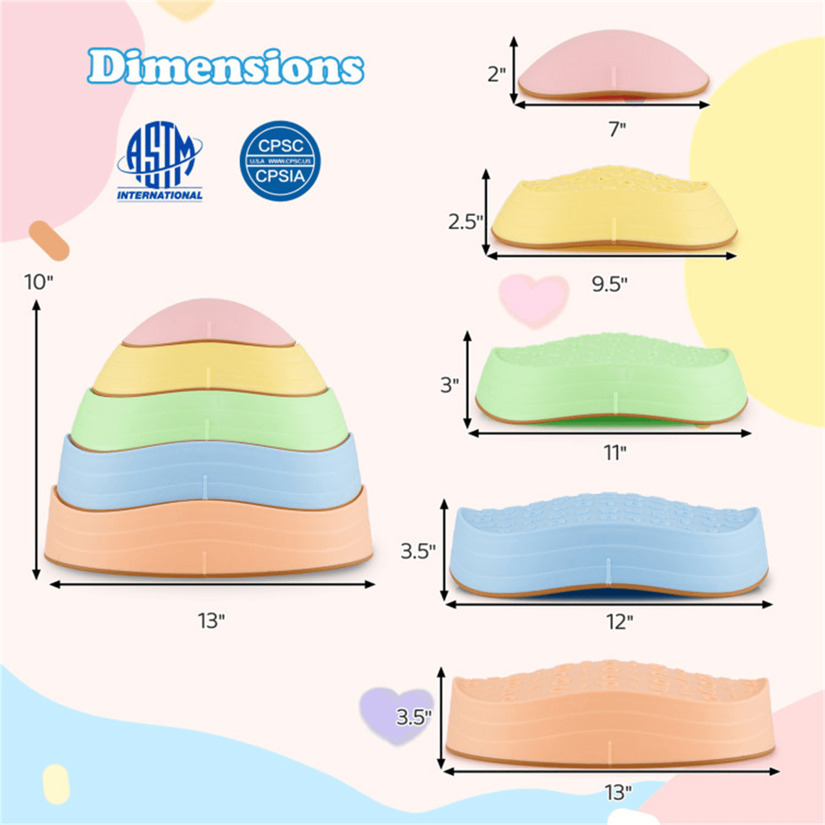 image-Kids Non-Slip Balance Stones, 5 Sizes, Multicolor, Storage Bag, Indoor/Outdoor