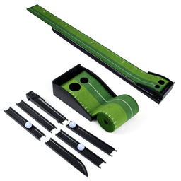 image-Indoor Golf Putting Mat - Ball Return Track 2 Holes 3 Balls