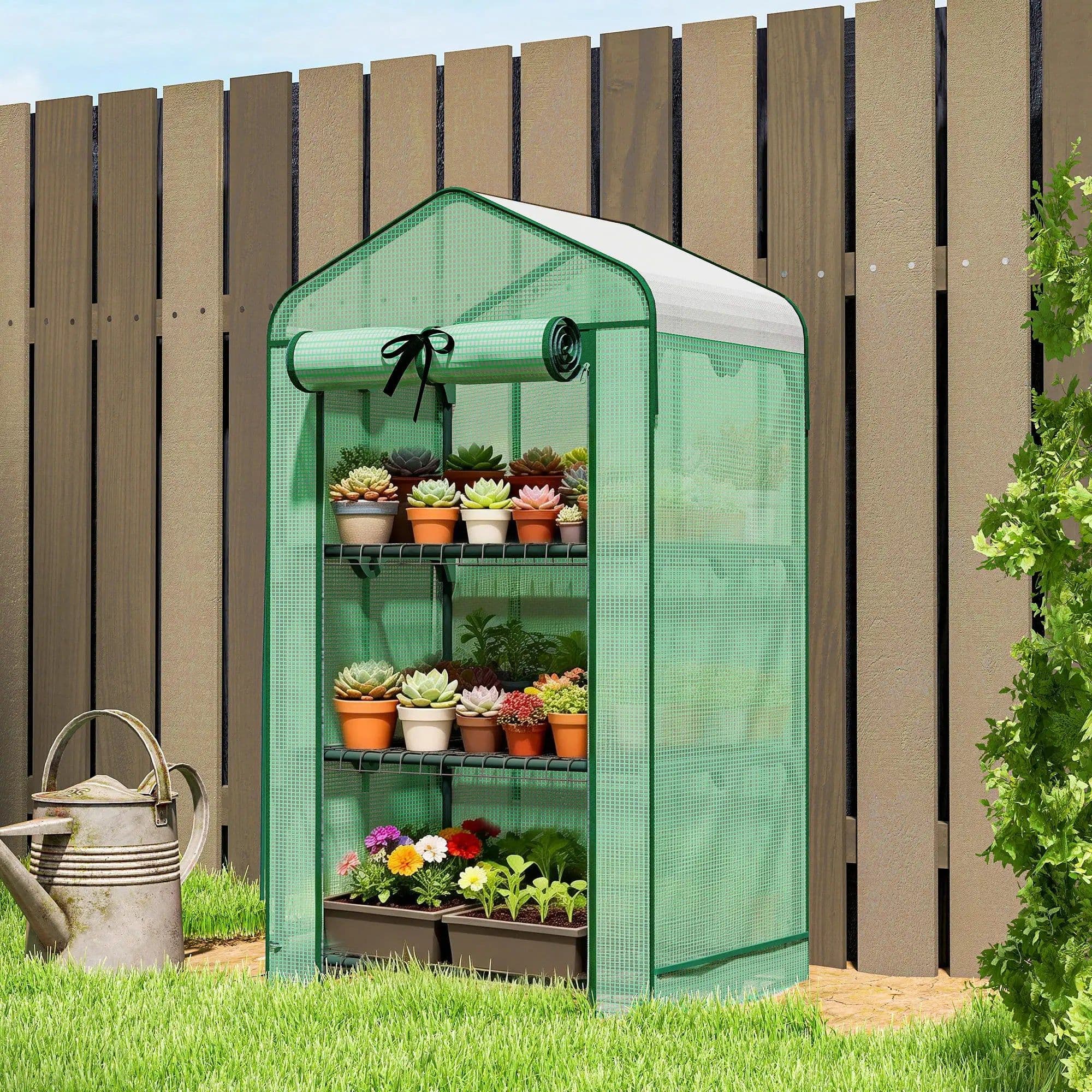 image-Garden Bed Mini Greenhouse - Green/Dark Green, 27.6"W x 50"H