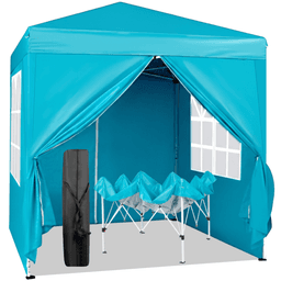 image-Waterproof Folding Tent 6.5x6.5ft 2 Doors 2 Windows Blue