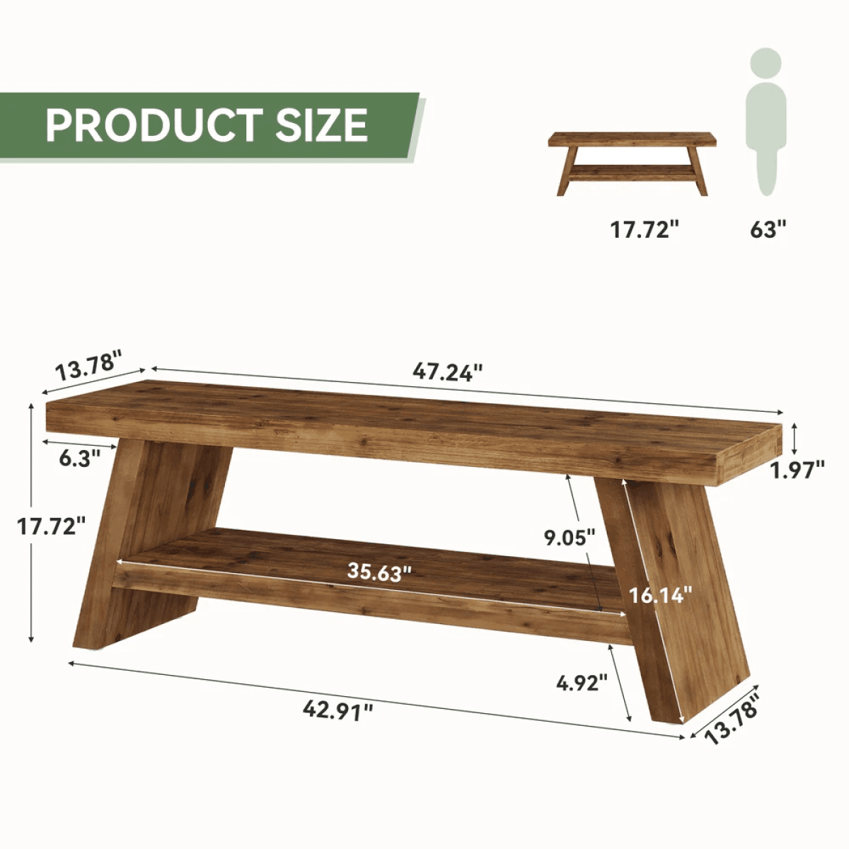 image-Solid Wood Bench with Open Storage - Versatile and Stylish