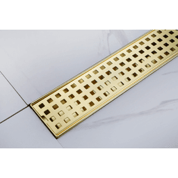 image-24 Inch Linear Shower Drain, Removable Grate, 304 Stainless Steel, Brushed Gold