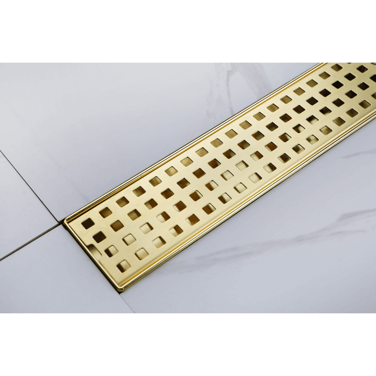 image-24 Inch Linear Shower Drain, Removable Grate, 304 Stainless Steel, Brushed Gold