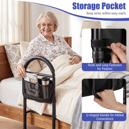 image-Adjustable Bedside Safety Rail, Tool-Free, Anti-Slip, Elderly Assist, Black