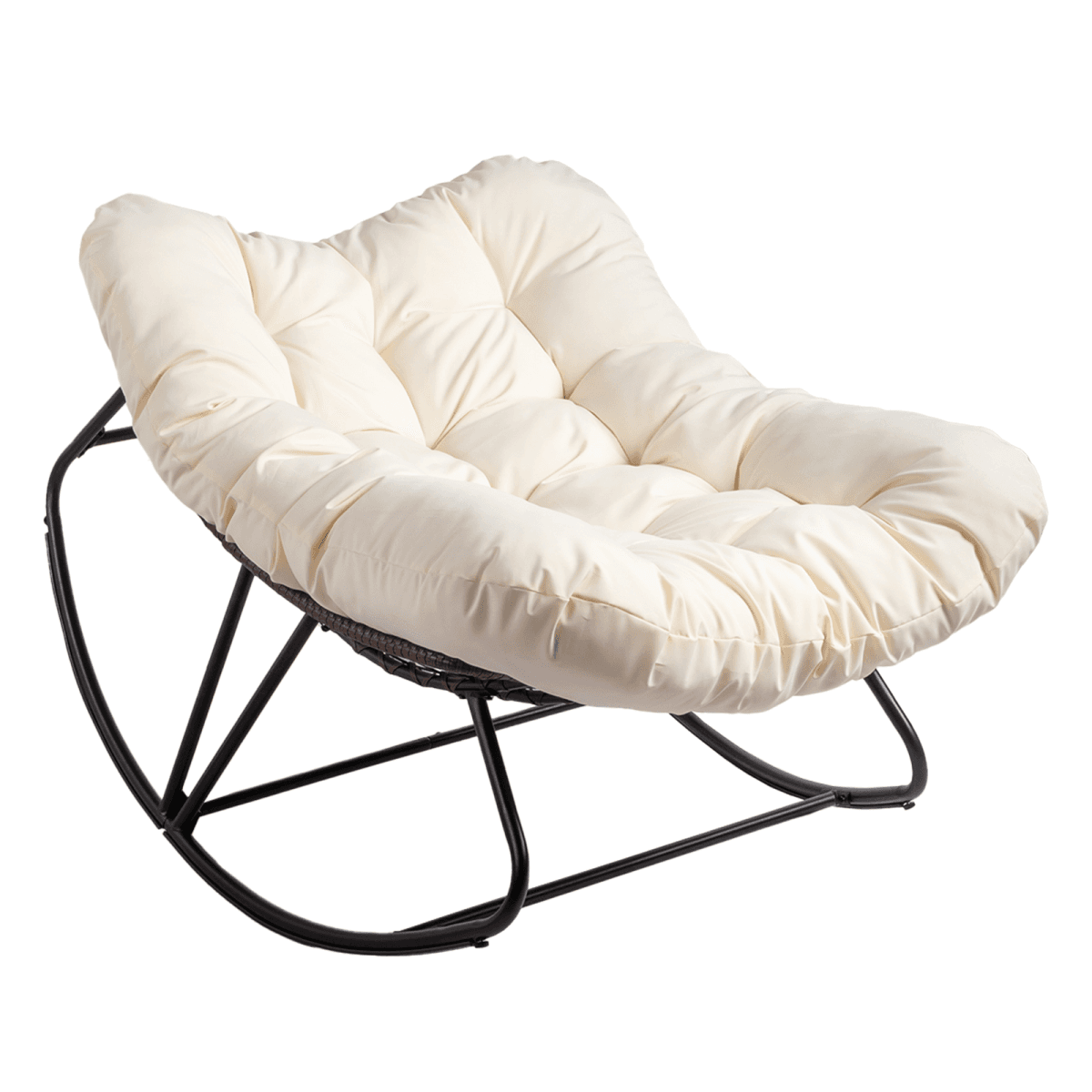 image-Outdoor Rocking Chair, Beige, Oversized Patio Papasan Egg Chair, Indoor/Outdoor Use