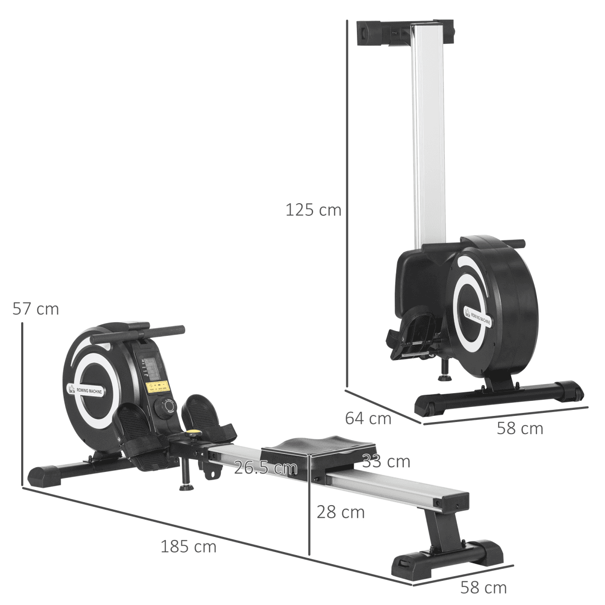 image-Fitness Adjustable Magnetic Rowing Machine Rower w/ LCD Digital Monitor HOMCOM