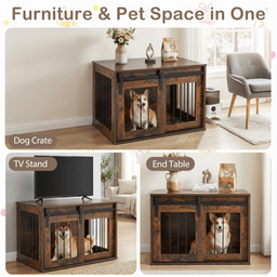 image-Dog Crate Furniture 31.5" - Rustic Brown Wooden Kennel End Table