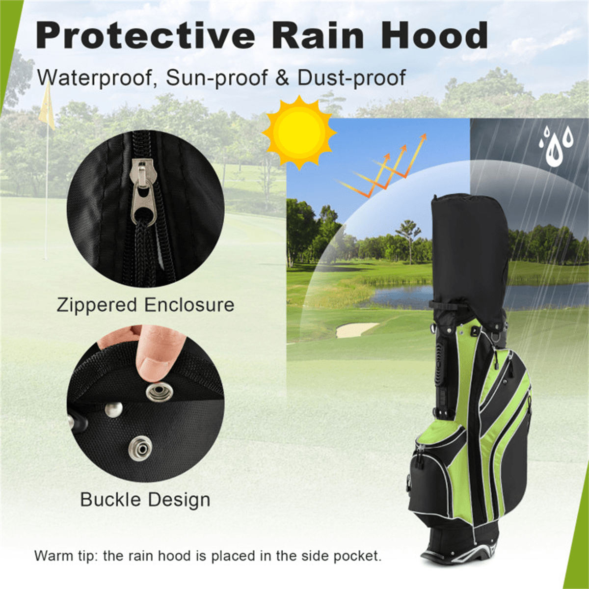 image-Lightweight Golf Stand Bag, Green, Portable Water-Resistant 6lbs
