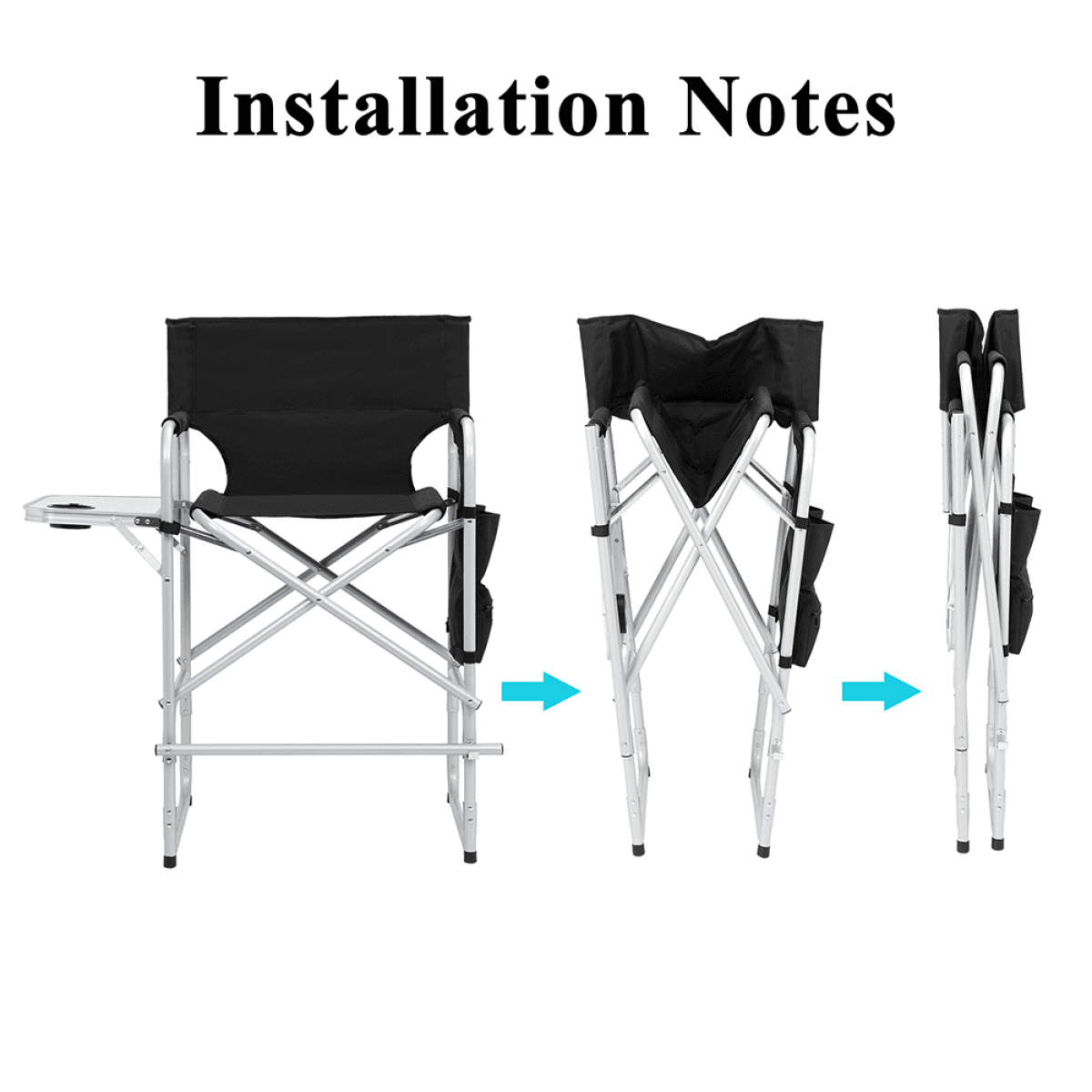 image-Round Director's Chair - Silver Iron/Black Cloth - 103x60x49cm - 120kg