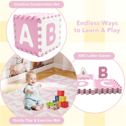 image-26-Piece EVA Foam Play Mat, Pink + White, BPA-Free, 31.75x31.75cm Non-Slip Tiles