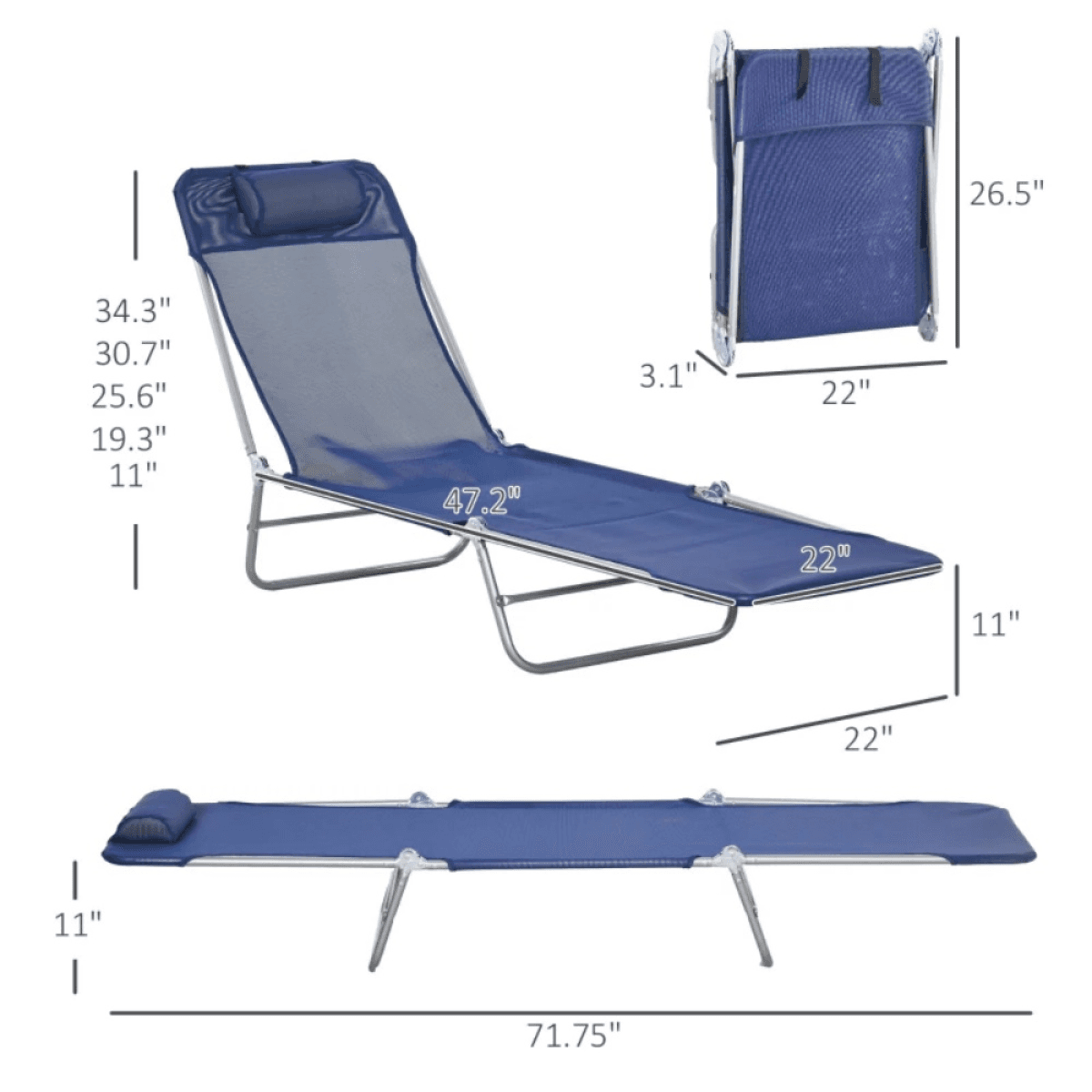 image-Folding Lounge Chairs - Dark Blue Steel Mesh 2-Pack