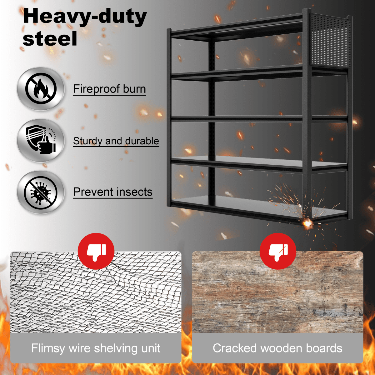 image-Heavy Duty 5-Tier Steel Shelving 72"H 48"W