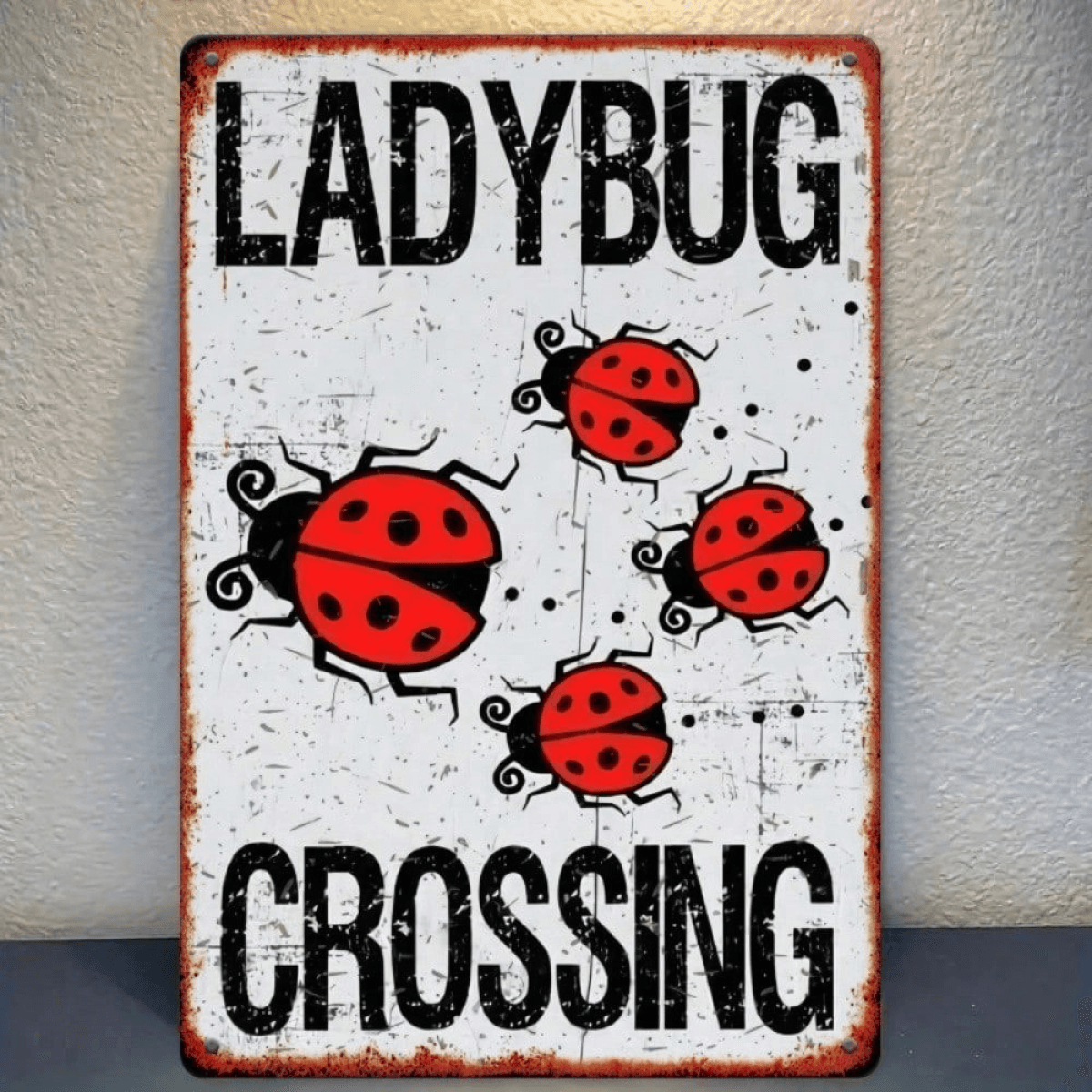 image-CIFbuy Vintage Rustic Aluminum Ladybug Sign 8x12 Inch
