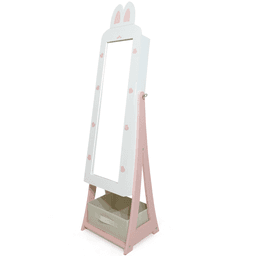 image-White Bunny MDF Jewelry Cabinet - 1 Door 1 Drawer - Kids Mirror Storage