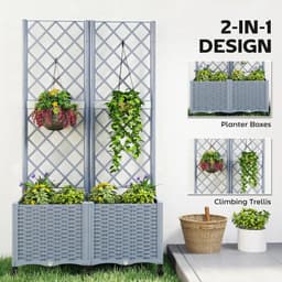 image-Plant Stand - Gray, PP Plastic, 31.5" x 15.7" x 56.3", Self-Watering