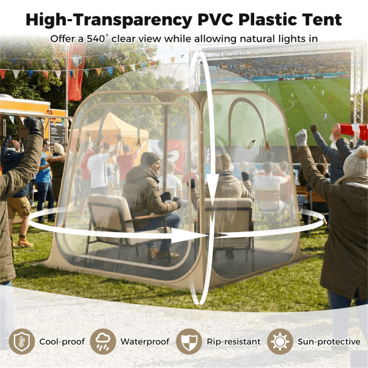 image-Clear Pop Up Sports Tent, 7×7FT Waterproof PVC Pod for Camping, 2-4 People