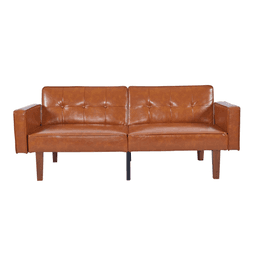 image-Modern PU Leather Futon Sofa with Tufted Backrest, Adjustable Reclining Couch with Wood & Metal Legs, Mid-Century Style Sofa for Living Room