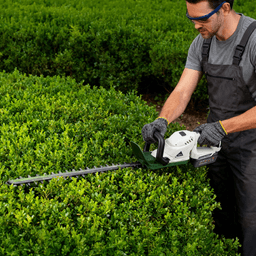 image-Cordless Hedge Trimmer, 20000 RPM, 2600mAh, Dual-Action Steel Blade, Safety Goggles