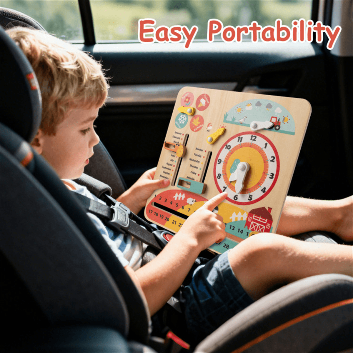 image-Montessori Wooden Clock for Kids 3+, Calendar, Weather, Educational Toy - Multi-Color