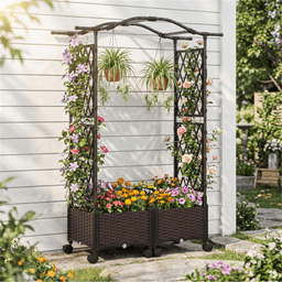 image-5 FT Vertical Raised Garden Bed with Trellis & Wheels