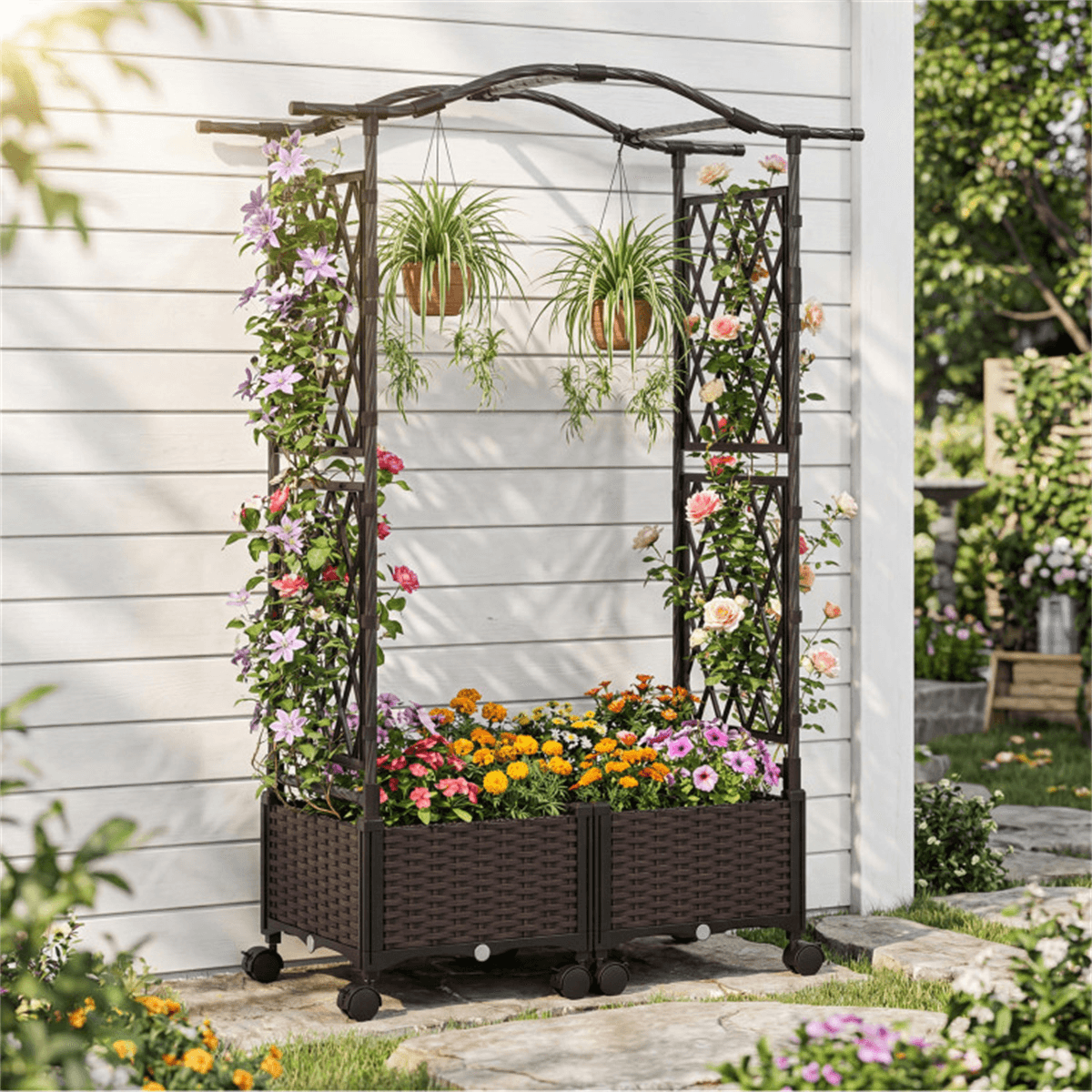 image-5 FT Vertical Raised Garden Bed with Trellis & Wheels