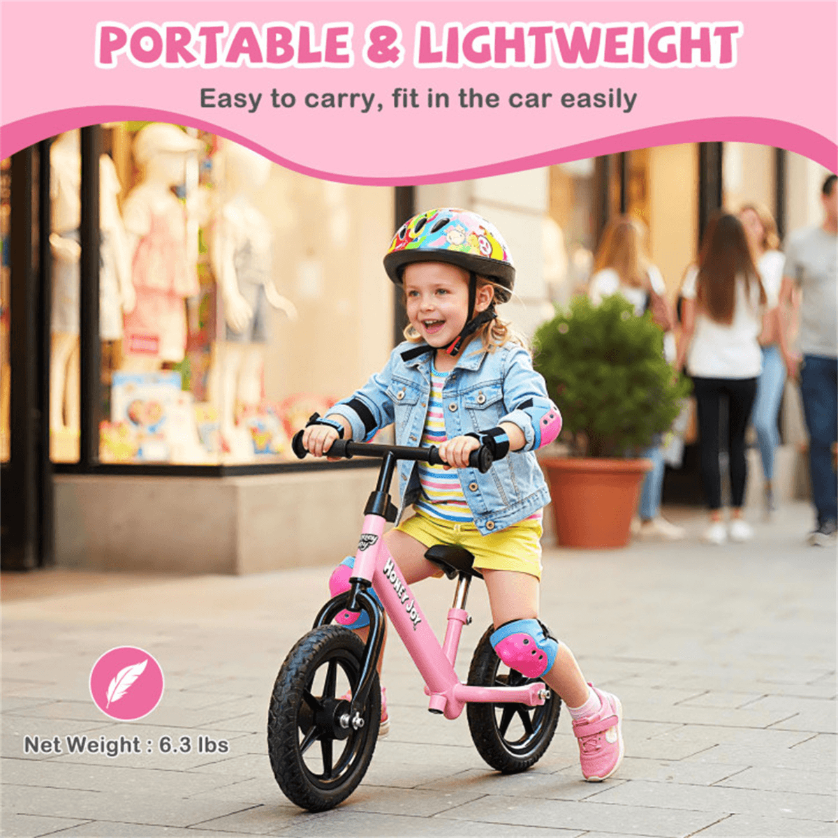 image-Toddler Balance Bike 2-5 Years 11" Pink